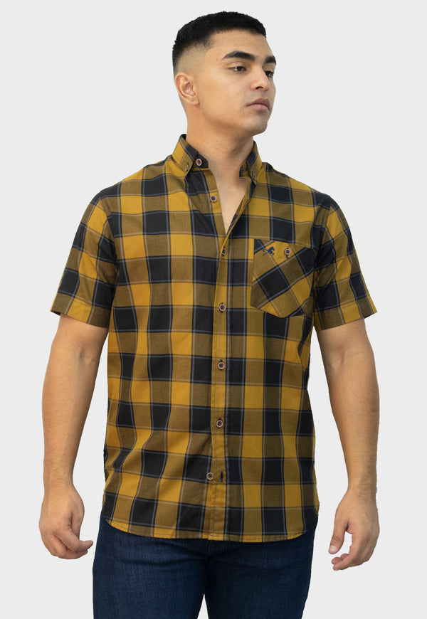 Camiseta de vestir logan cuadros ocre para hombre