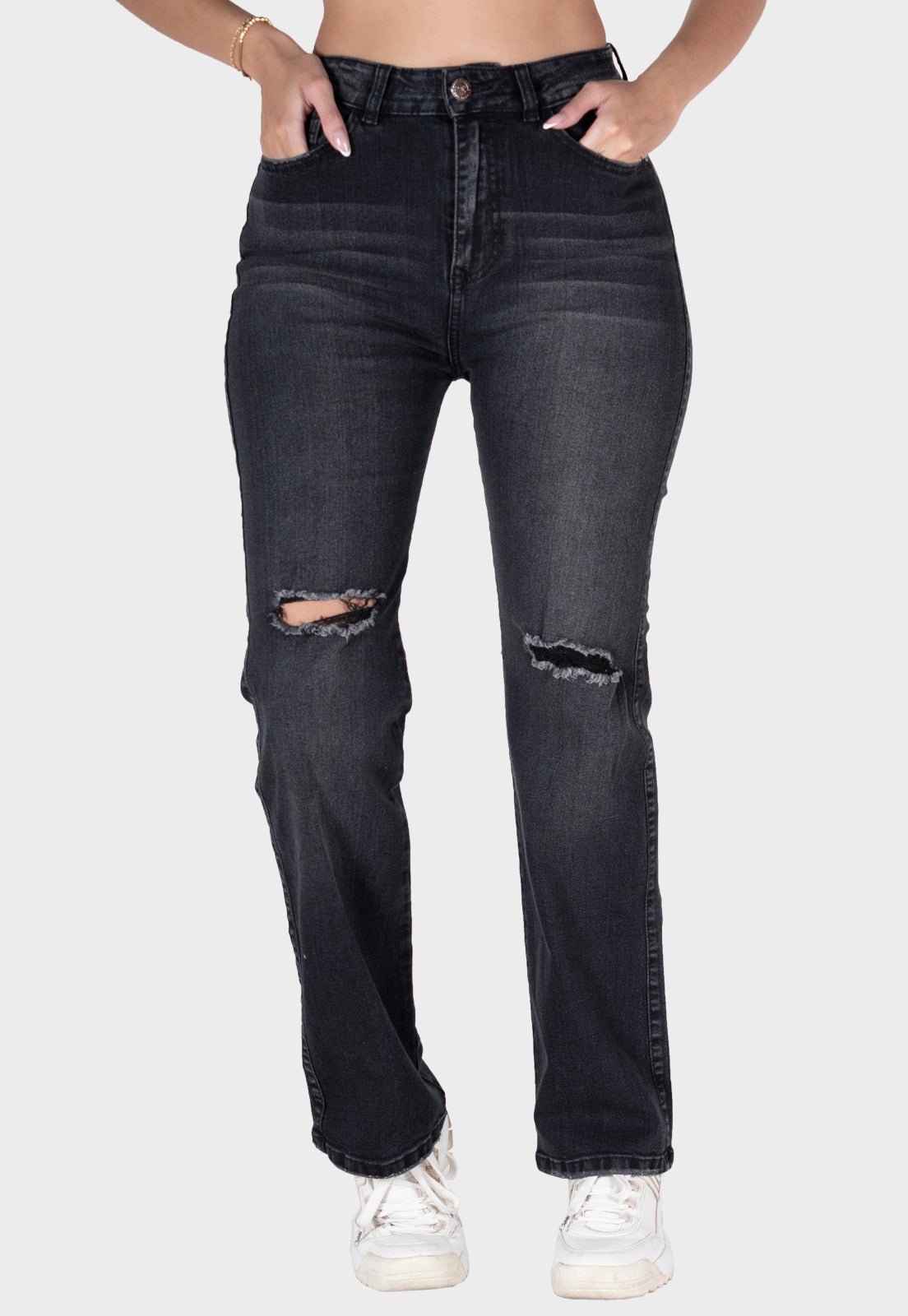 Pantalón jean straight negro para mujer