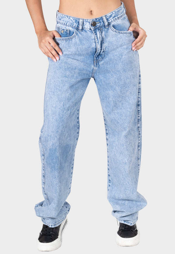 Pantalon jean straight cargo azul para mujer