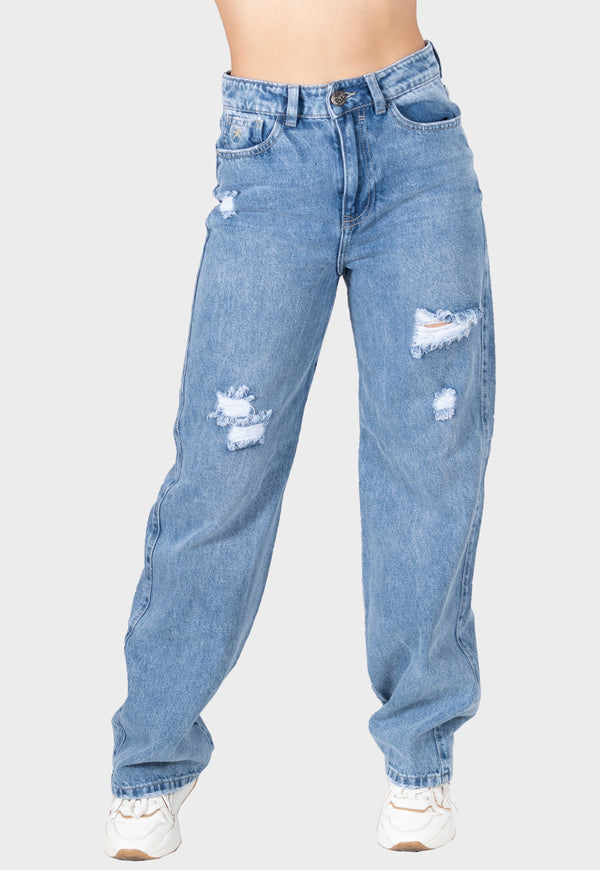 Pantalón jean loose fit azul para mujer