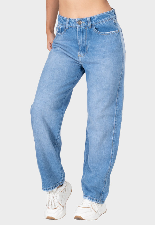 Pantalon jean straight cropped azul para mujer