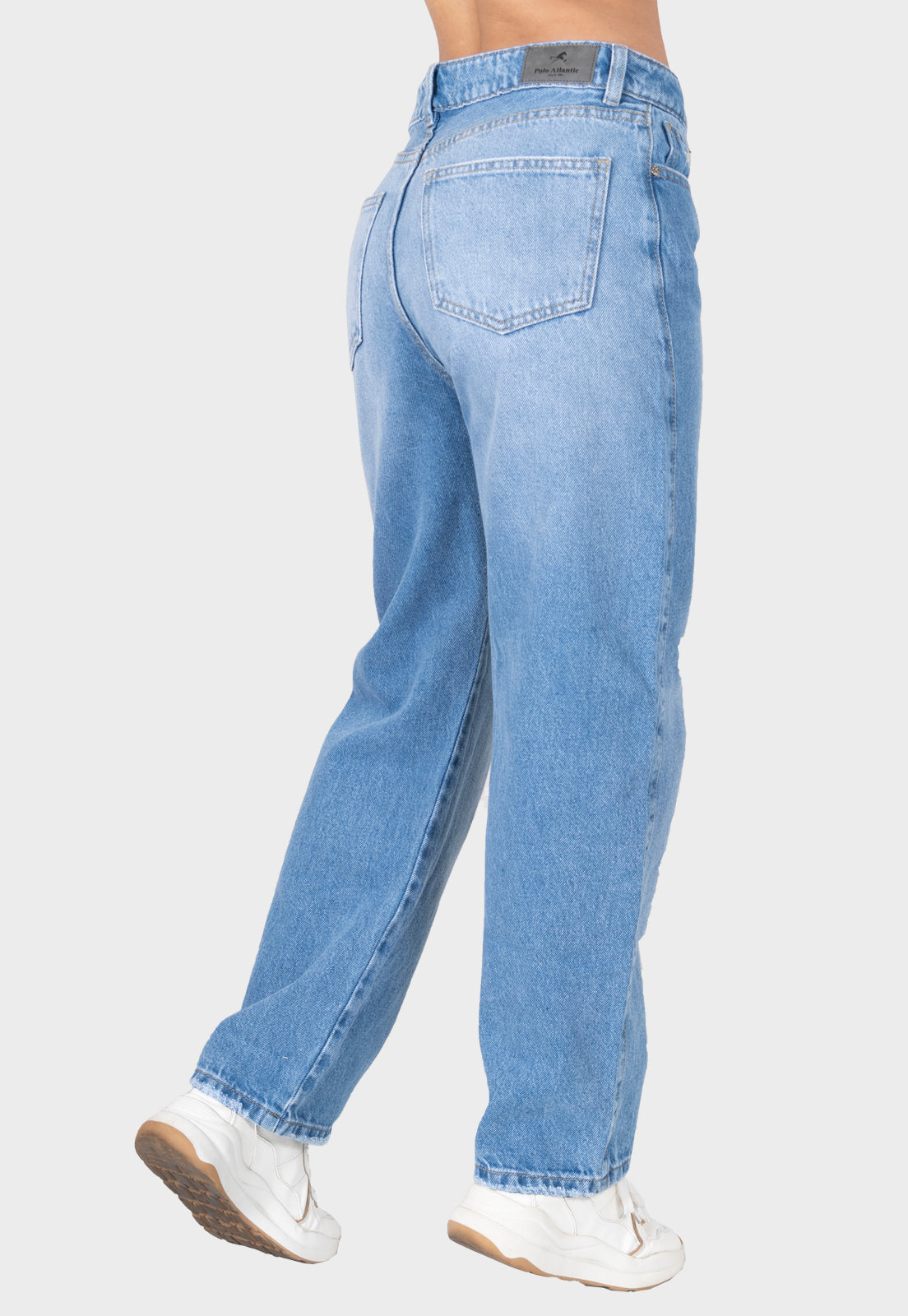 Pantalon jean straight cropped azul para mujer