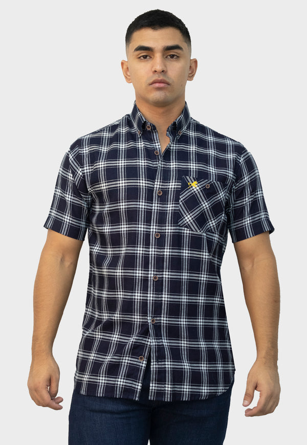 Camiseta de vestir logan cuadros azul para hombre