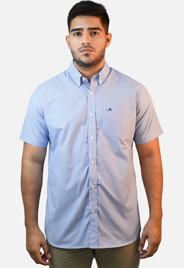 Camisa de Vestir M/C Rupert Rayas Azul/Blanco para hombre