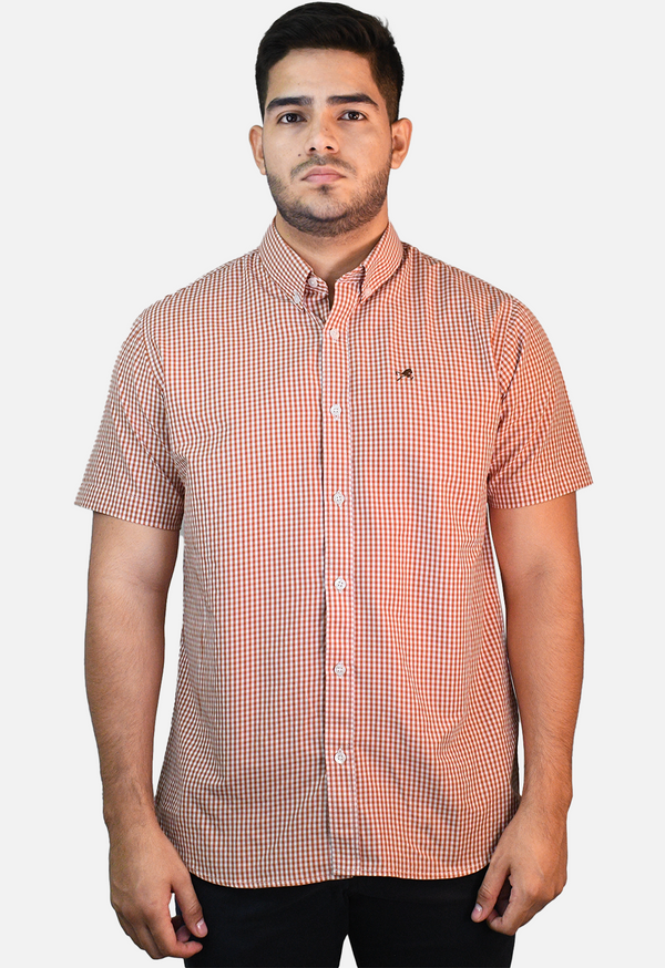 Camisa de vestir M/C Roger cuadros Naranja/Blanco para hombre