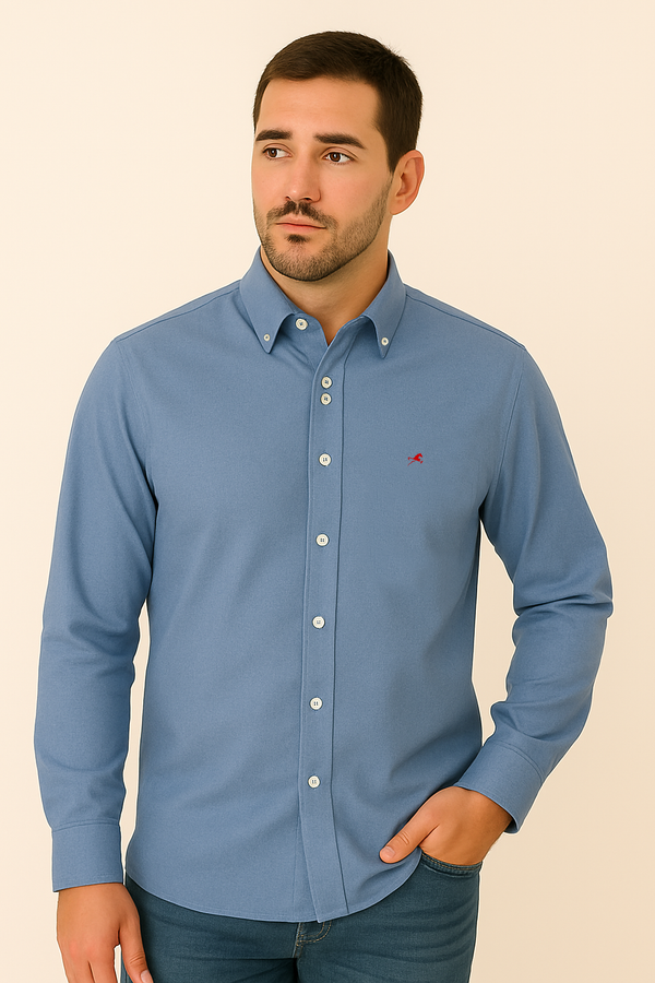 Camisa de vestir M/L franco azul para hombre