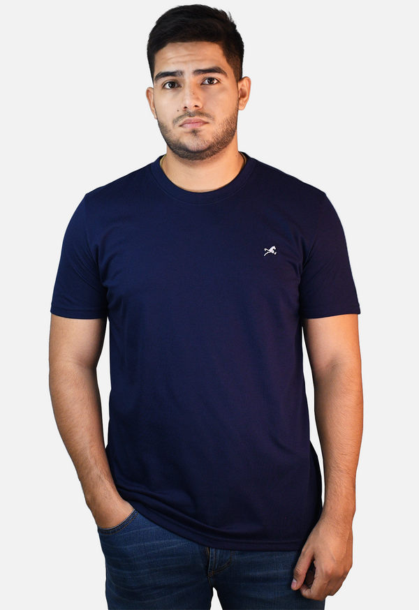 Camiseta clasica C/R azul medio para hombre