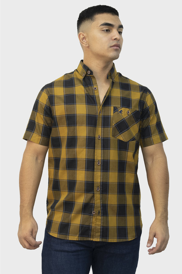 Camiseta de vestir logan cuadros ocre para hombre