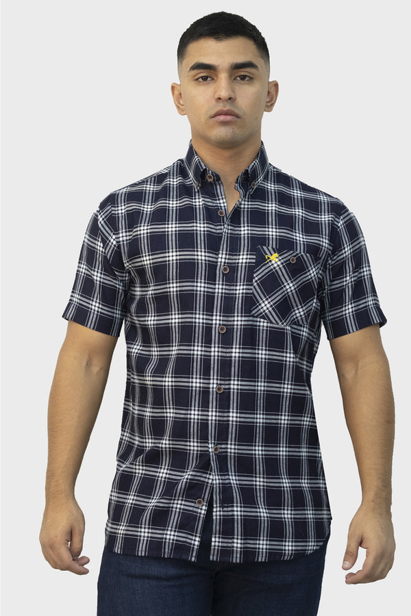 Camiseta de vestir logan cuadros azul para hombre