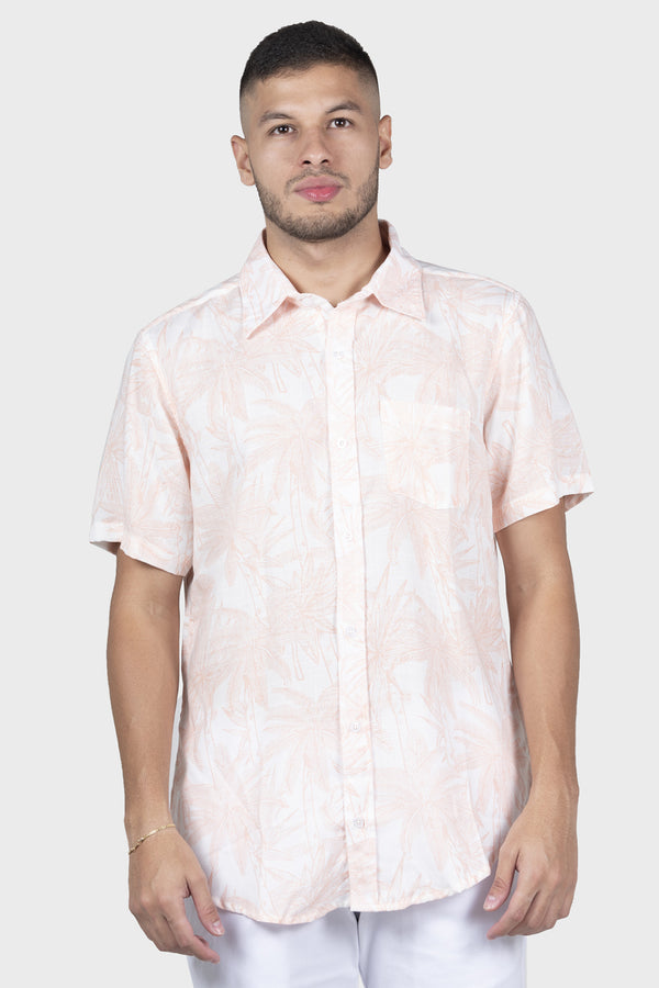 Camisa playera con palmeras durazno para hombre