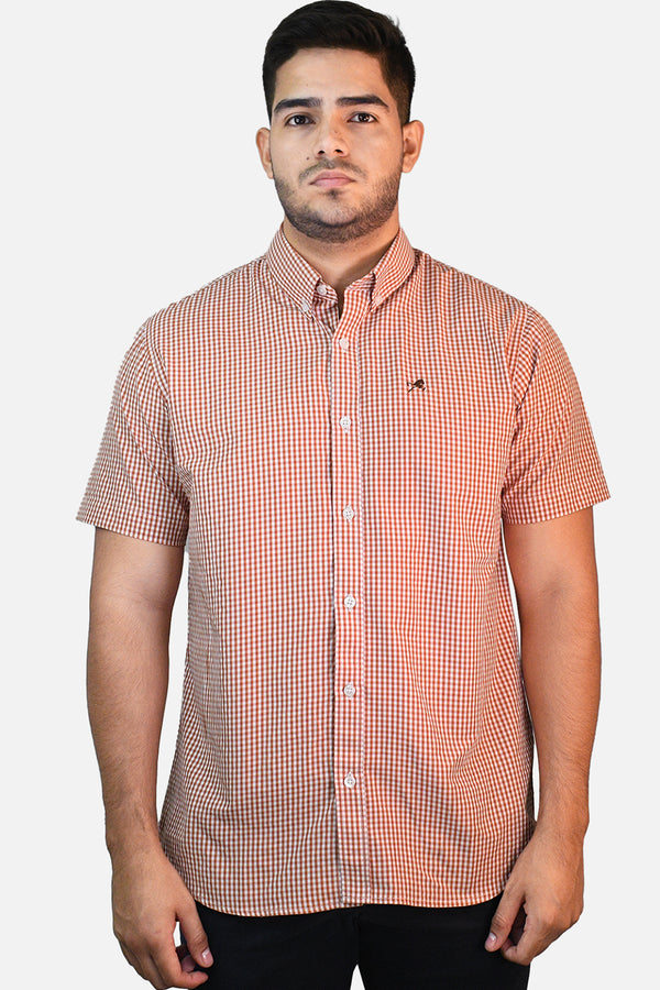 Camisa de vestir M/C Roger cuadros Naranja/Blanco para hombre