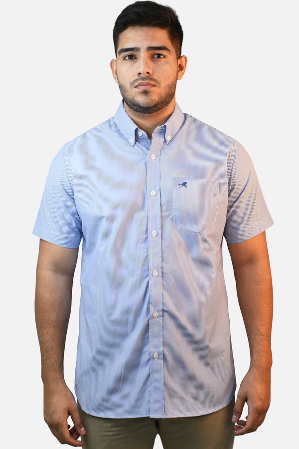 Camisa de Vestir M/C Rupert Rayas Azul/Blanco para hombre