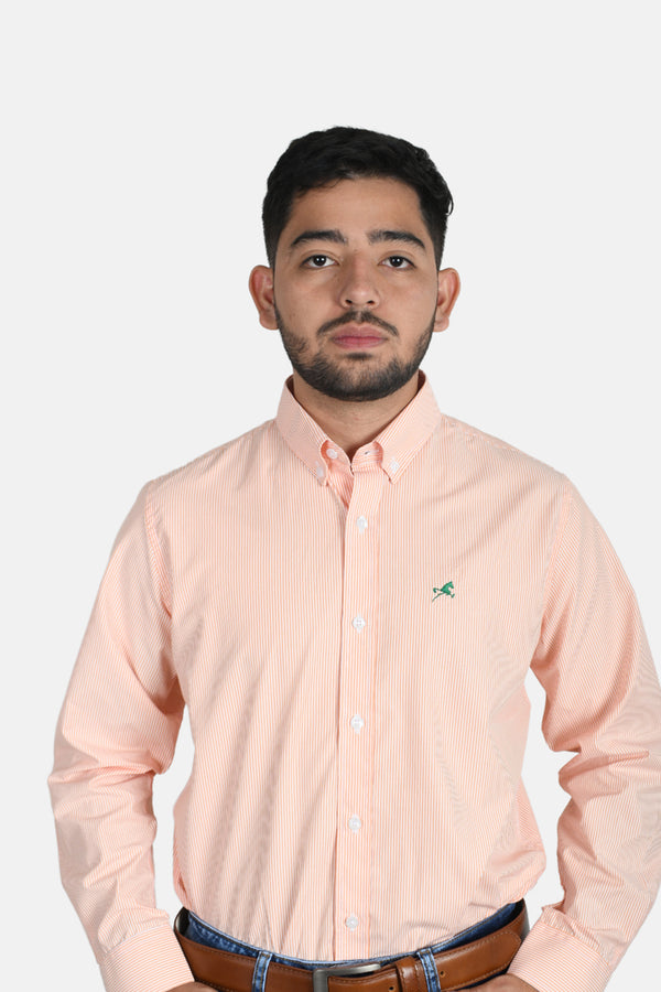 Camisa de Vestir M/L Ferbus Rayas Naranjas/Blanco para Hombre