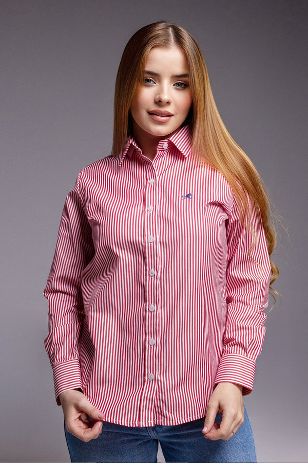 Camisa de Vestir Brianna M/L Rayas Rojas Para Mujer