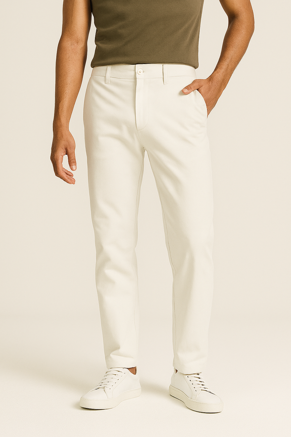 Pantalon dril chino blanco crema para hombre
