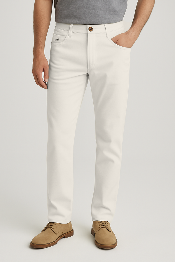 Pantalón dril clásico blanco crema para hombre