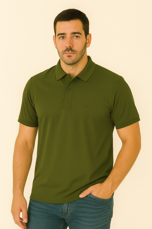 Polo clásica standard verde oliva para hombre