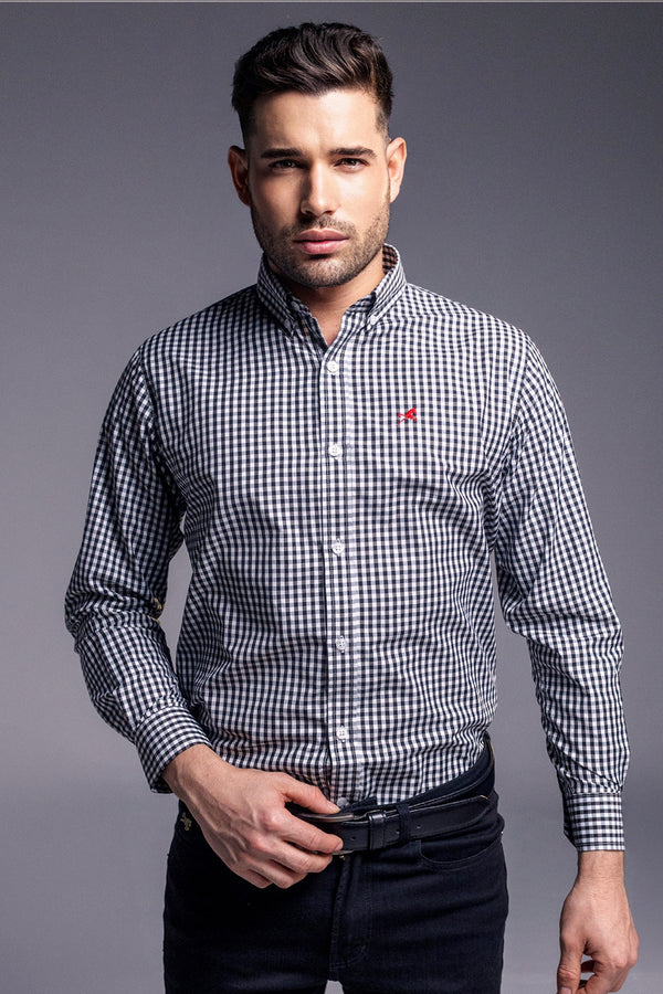 Camisa de Vestir M/L Dougal Cuadros Negro/Blanco para Hombre
